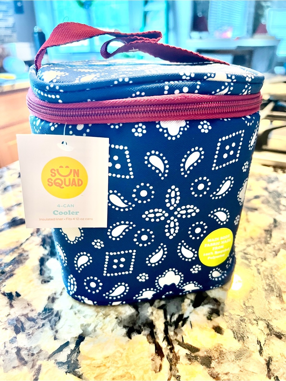 Sun Squad Navy Patterned 4-Can Cooler